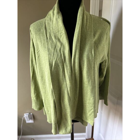 Eileen Fisher Sweater Women XLarge Organic Cotton open Cardigan Green 3/4 slv - Picture 1 of 12
